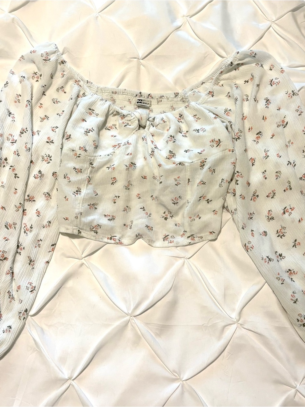 Billabong Sweetest Thing Peasant Sleeve Woven Crop Top, Size Small